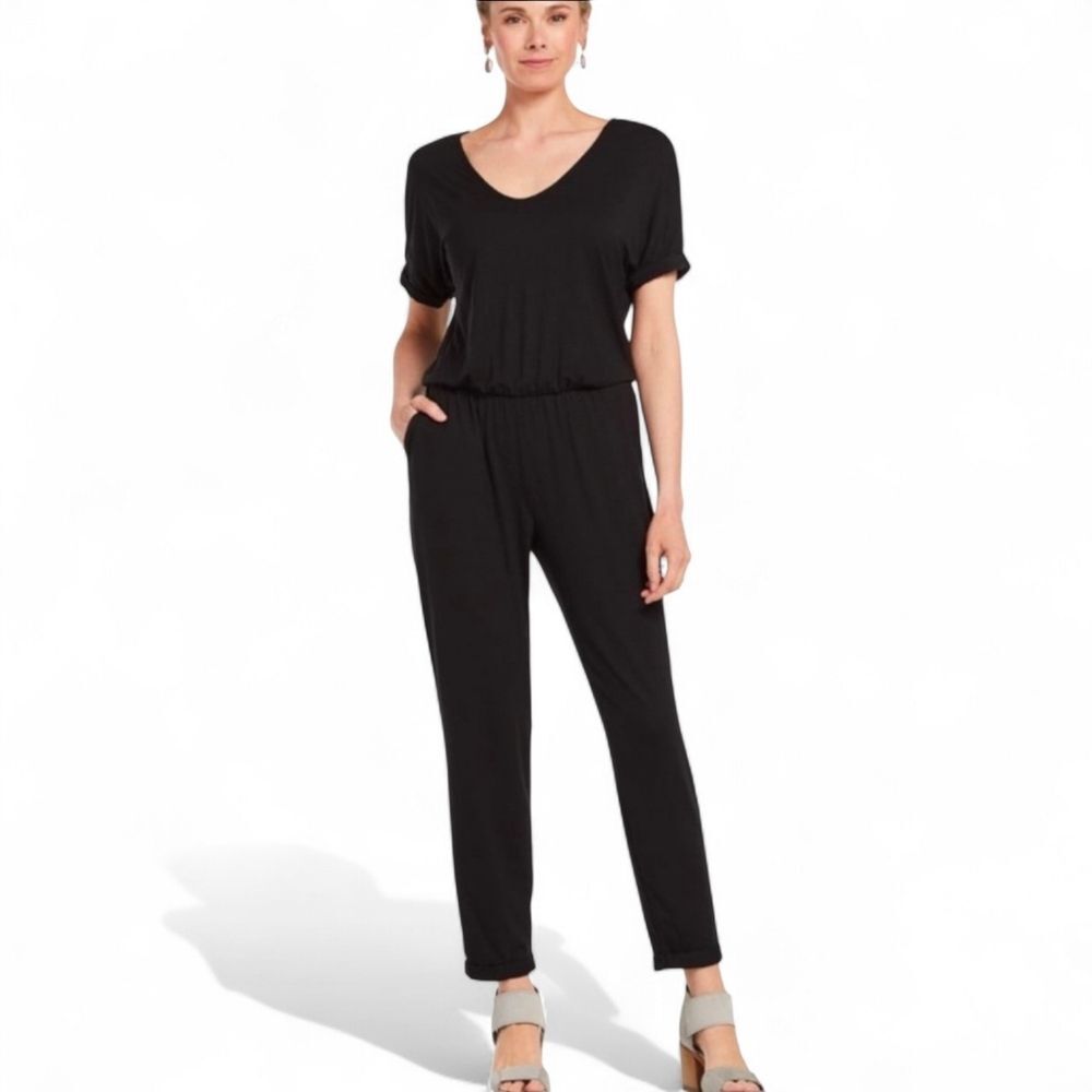 Michael Stars Black Knit Tapered-Leg Jumpsuit, Size Small